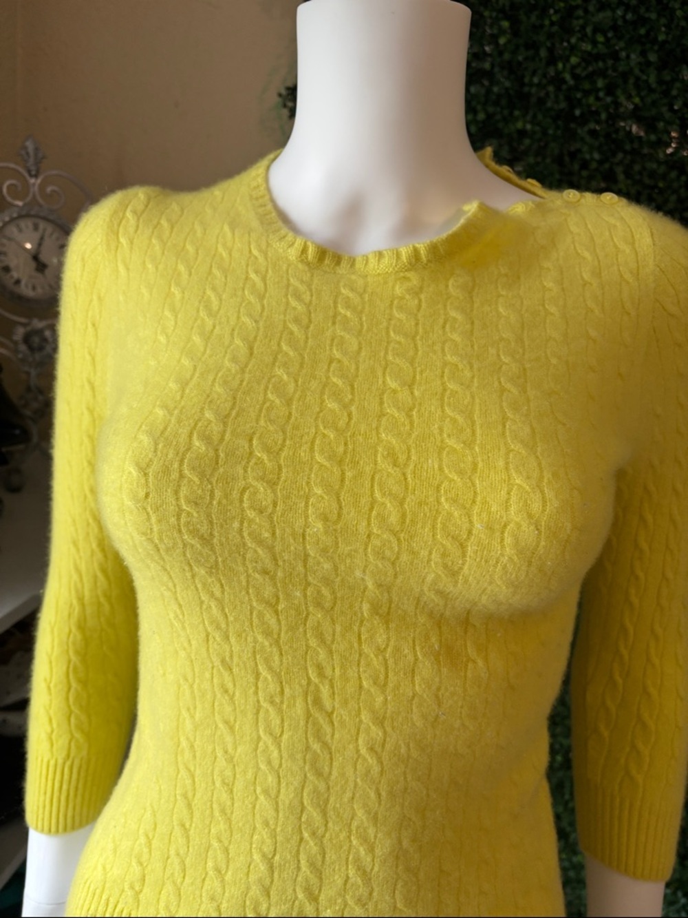 J. Crew Bright Yellow Cable-Knit Crewneck Sweater cashmere # 94 - Picture 3 of 10